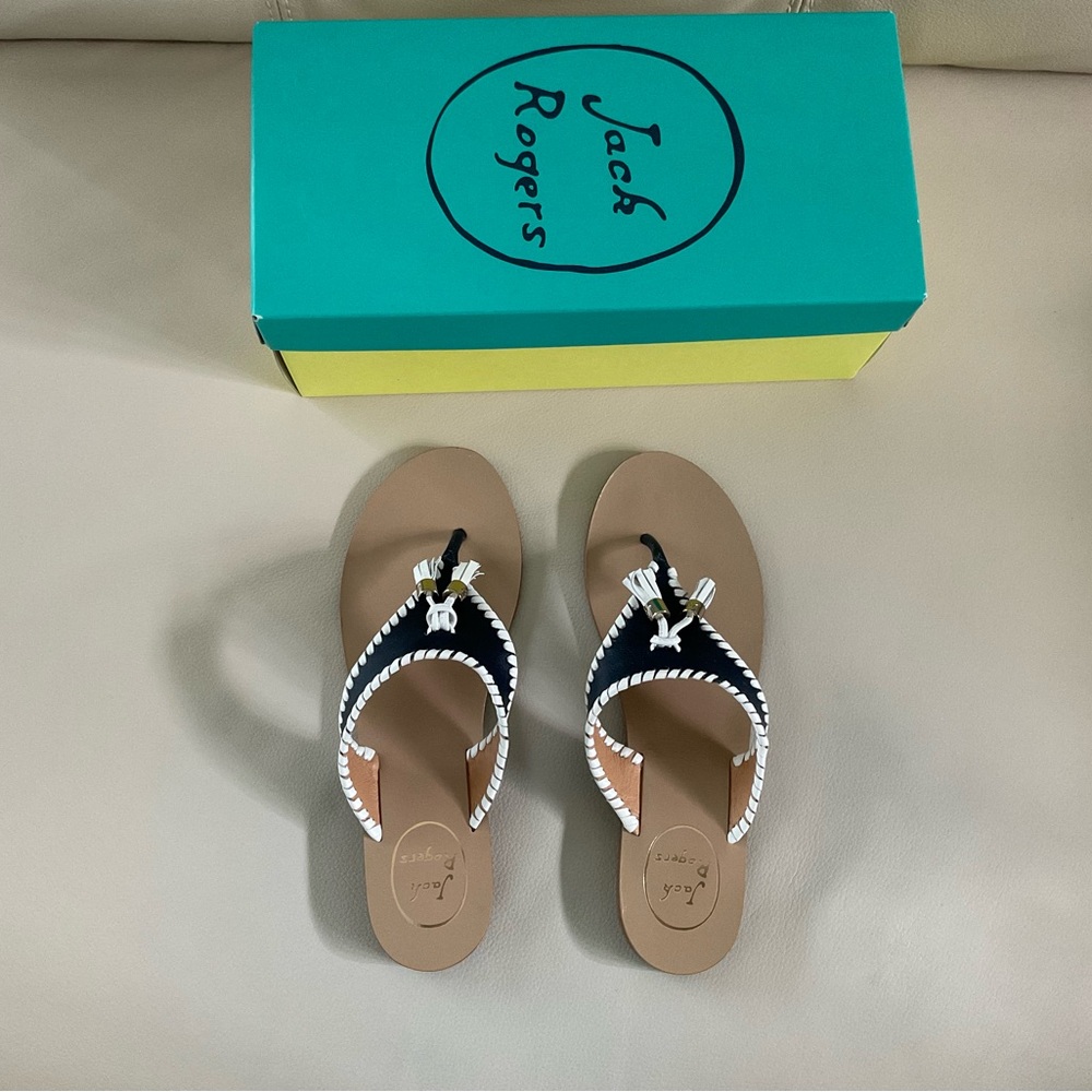 Jack Rogers ALANA Midnight/ White Sandals, Size 7.5 M